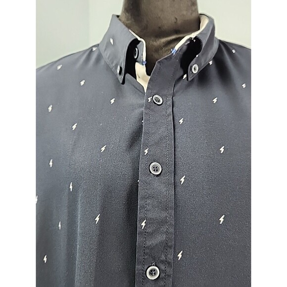 Fried Denim NYC Mens Short Sleeve XL Button Shirt Navy Blue Slim Fit Lightning - Picture 3 of 11